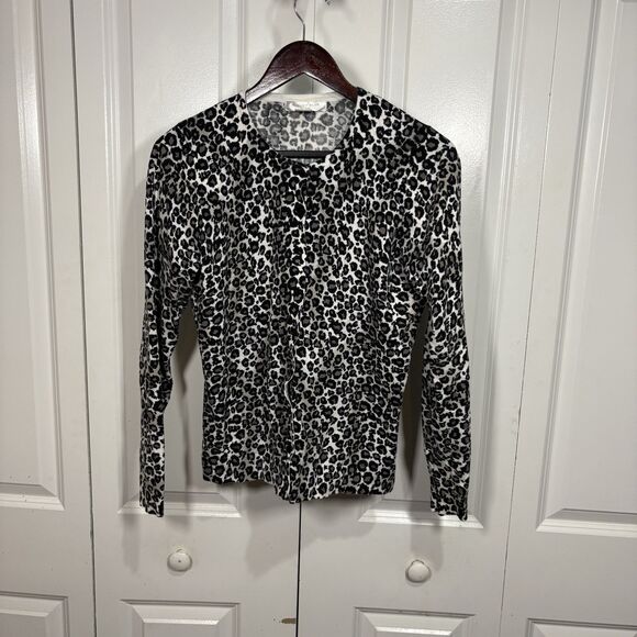 August Silk Animal Print Cardigan Women M Leopard Button Front Sweater Top - Picture 1 of 7